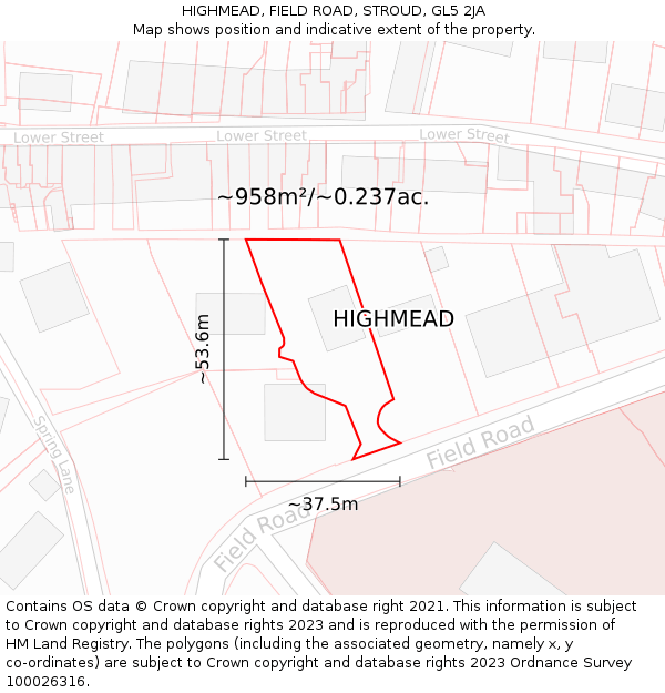 HIGHMEAD, FIELD ROAD, STROUD, GL5 2JA: Plot and title map