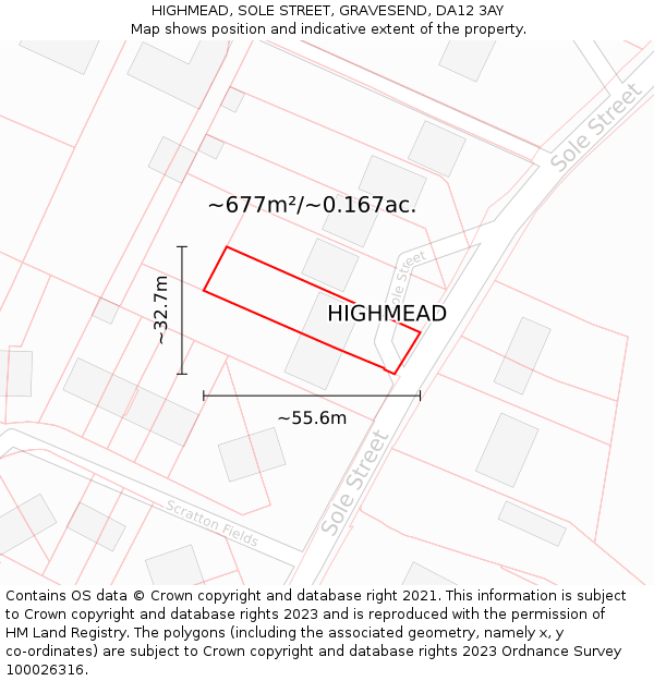 HIGHMEAD, SOLE STREET, GRAVESEND, DA12 3AY: Plot and title map
