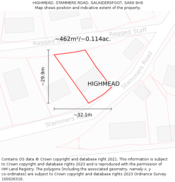 HIGHMEAD, STAMMERS ROAD, SAUNDERSFOOT, SA69 9HS: Plot and title map