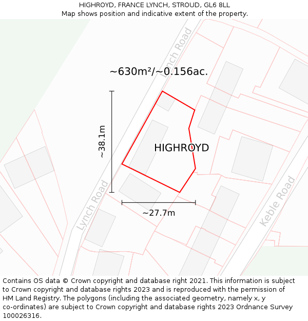 HIGHROYD, FRANCE LYNCH, STROUD, GL6 8LL: Plot and title map