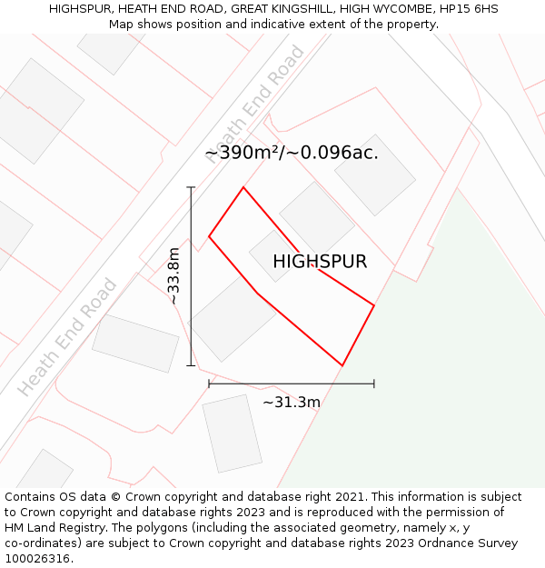 HIGHSPUR, HEATH END ROAD, GREAT KINGSHILL, HIGH WYCOMBE, HP15 6HS: Plot and title map