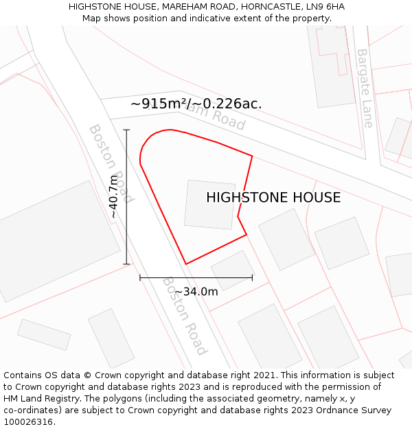 HIGHSTONE HOUSE, MAREHAM ROAD, HORNCASTLE, LN9 6HA: Plot and title map