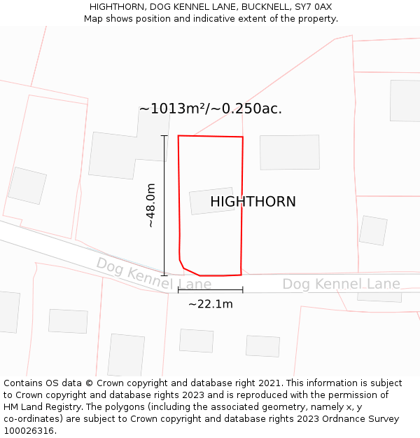 HIGHTHORN, DOG KENNEL LANE, BUCKNELL, SY7 0AX: Plot and title map