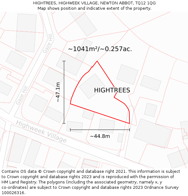HIGHTREES, HIGHWEEK VILLAGE, NEWTON ABBOT, TQ12 1QG: Plot and title map