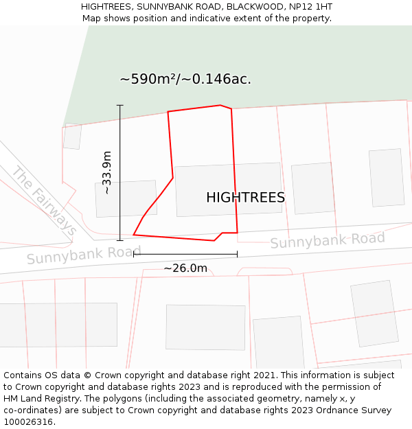 HIGHTREES, SUNNYBANK ROAD, BLACKWOOD, NP12 1HT: Plot and title map