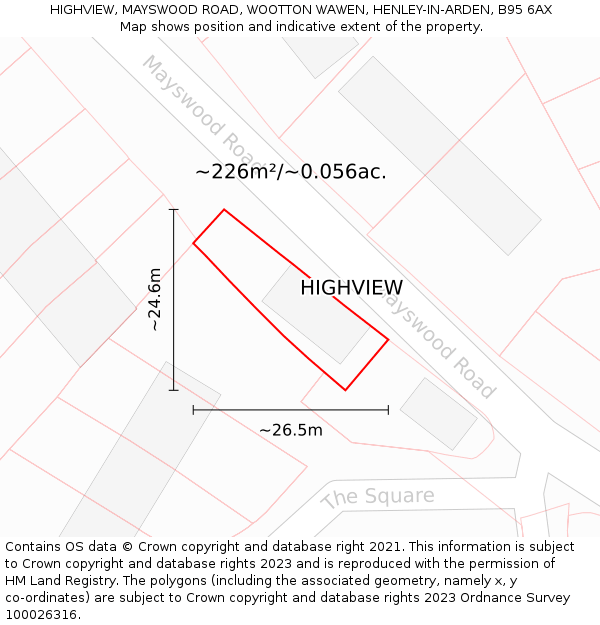 HIGHVIEW, MAYSWOOD ROAD, WOOTTON WAWEN, HENLEY-IN-ARDEN, B95 6AX: Plot and title map