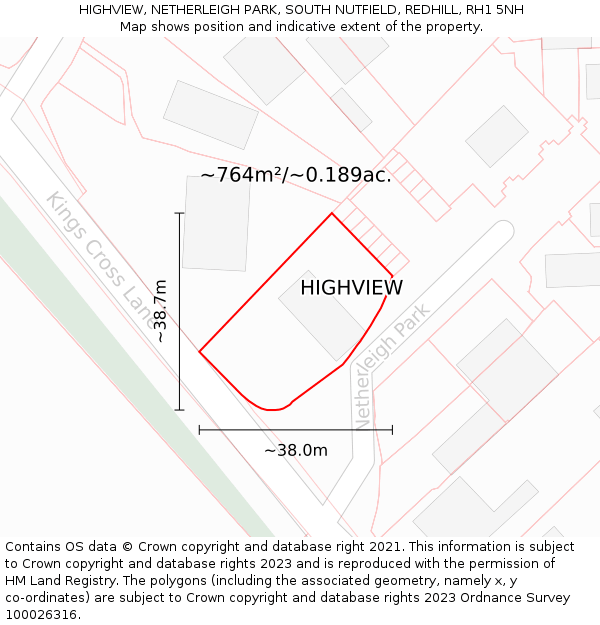 HIGHVIEW, NETHERLEIGH PARK, SOUTH NUTFIELD, REDHILL, RH1 5NH: Plot and title map