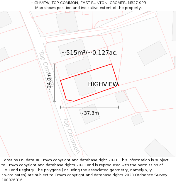 HIGHVIEW, TOP COMMON, EAST RUNTON, CROMER, NR27 9PR: Plot and title map