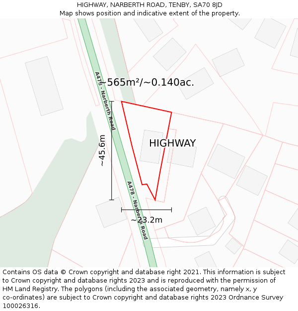 HIGHWAY, NARBERTH ROAD, TENBY, SA70 8JD: Plot and title map