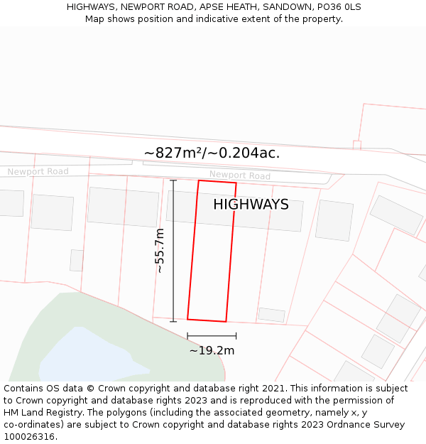 HIGHWAYS, NEWPORT ROAD, APSE HEATH, SANDOWN, PO36 0LS: Plot and title map