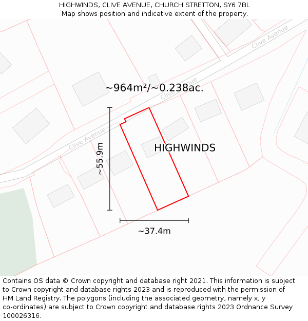 HIGHWINDS, CLIVE AVENUE, CHURCH STRETTON, SY6 7BL: Plot and title map