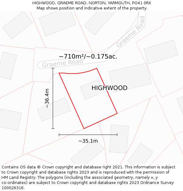 HIGHWOOD, GRAEME ROAD, NORTON, YARMOUTH, PO41 0RX: Plot and title map