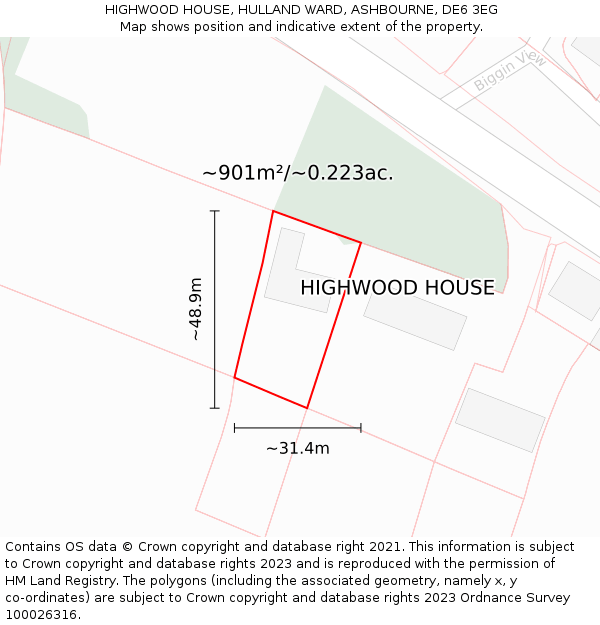 HIGHWOOD HOUSE, HULLAND WARD, ASHBOURNE, DE6 3EG: Plot and title map