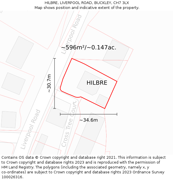 HILBRE, LIVERPOOL ROAD, BUCKLEY, CH7 3LX: Plot and title map