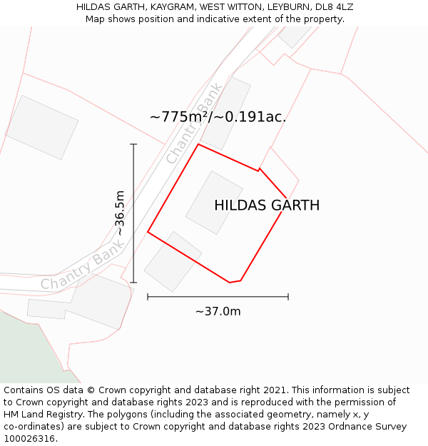 HILDAS GARTH, KAYGRAM, WEST WITTON, LEYBURN, DL8 4LZ: Plot and title map