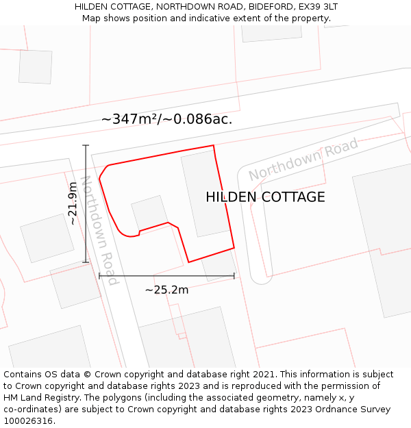 HILDEN COTTAGE, NORTHDOWN ROAD, BIDEFORD, EX39 3LT: Plot and title map