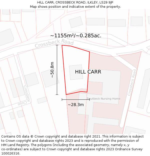 HILL CARR, CROSSBECK ROAD, ILKLEY, LS29 9JP: Plot and title map