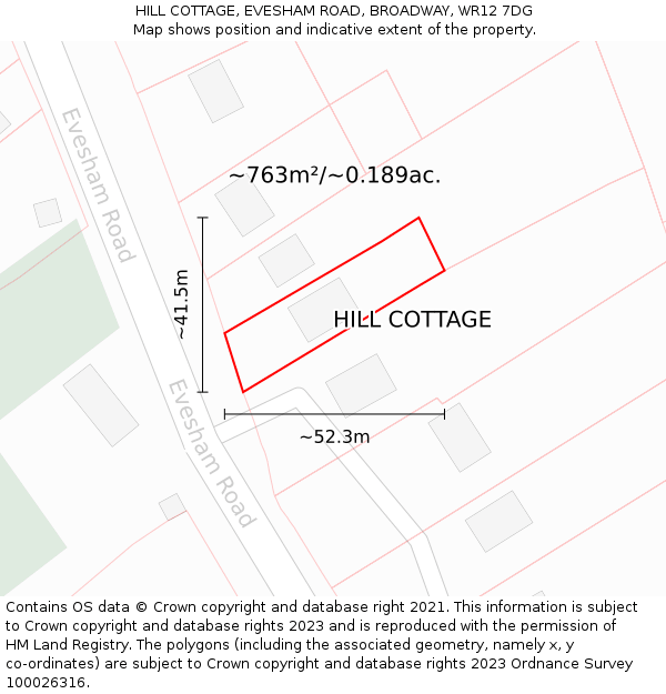 HILL COTTAGE, EVESHAM ROAD, BROADWAY, WR12 7DG: Plot and title map