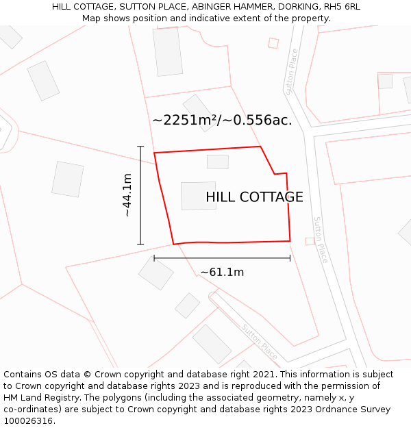 HILL COTTAGE, SUTTON PLACE, ABINGER HAMMER, DORKING, RH5 6RL: Plot and title map