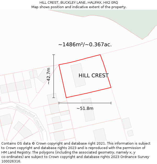 HILL CREST, BUCKLEY LANE, HALIFAX, HX2 0RQ: Plot and title map