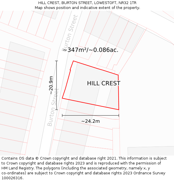 HILL CREST, BURTON STREET, LOWESTOFT, NR32 1TR: Plot and title map