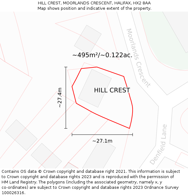 HILL CREST, MOORLANDS CRESCENT, HALIFAX, HX2 8AA: Plot and title map