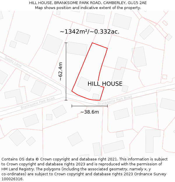 HILL HOUSE, BRANKSOME PARK ROAD, CAMBERLEY, GU15 2AE: Plot and title map