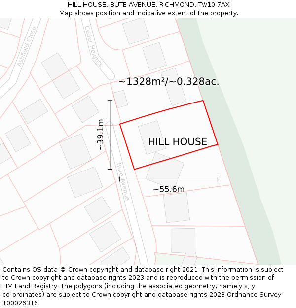 HILL HOUSE, BUTE AVENUE, RICHMOND, TW10 7AX: Plot and title map
