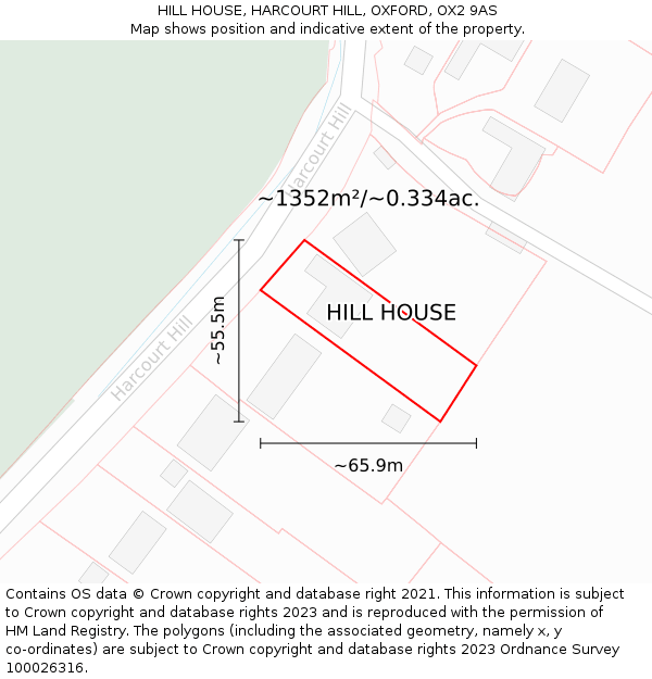 HILL HOUSE, HARCOURT HILL, OXFORD, OX2 9AS: Plot and title map