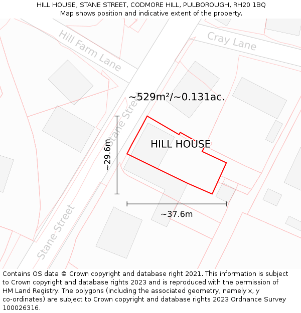 HILL HOUSE, STANE STREET, CODMORE HILL, PULBOROUGH, RH20 1BQ: Plot and title map