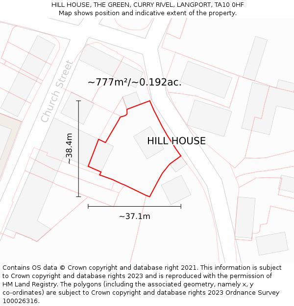 HILL HOUSE, THE GREEN, CURRY RIVEL, LANGPORT, TA10 0HF: Plot and title map