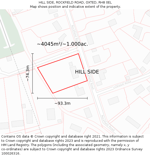 HILL SIDE, ROCKFIELD ROAD, OXTED, RH8 0EL: Plot and title map