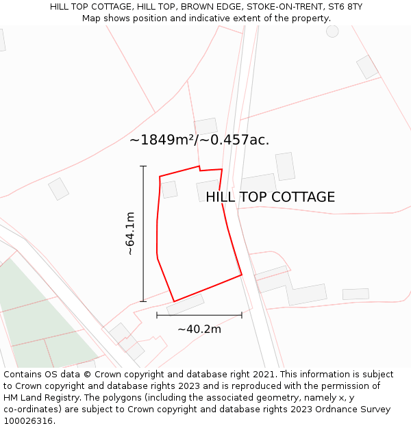 HILL TOP COTTAGE, HILL TOP, BROWN EDGE, STOKE-ON-TRENT, ST6 8TY: Plot and title map