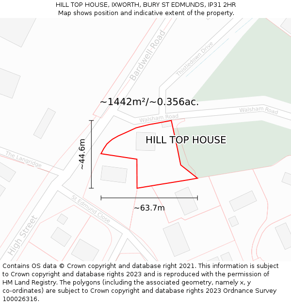 HILL TOP HOUSE, IXWORTH, BURY ST EDMUNDS, IP31 2HR: Plot and title map