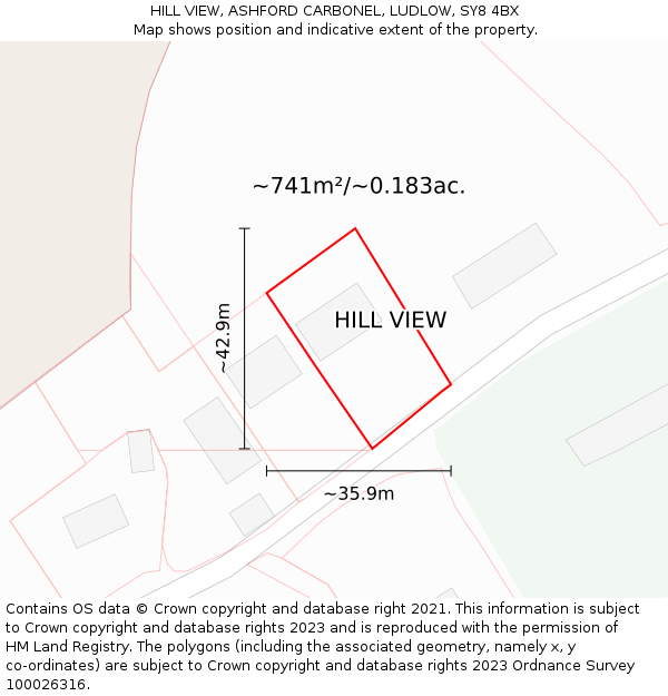 HILL VIEW, ASHFORD CARBONEL, LUDLOW, SY8 4BX: Plot and title map