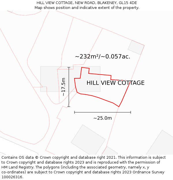 HILL VIEW COTTAGE, NEW ROAD, BLAKENEY, GL15 4DE: Plot and title map