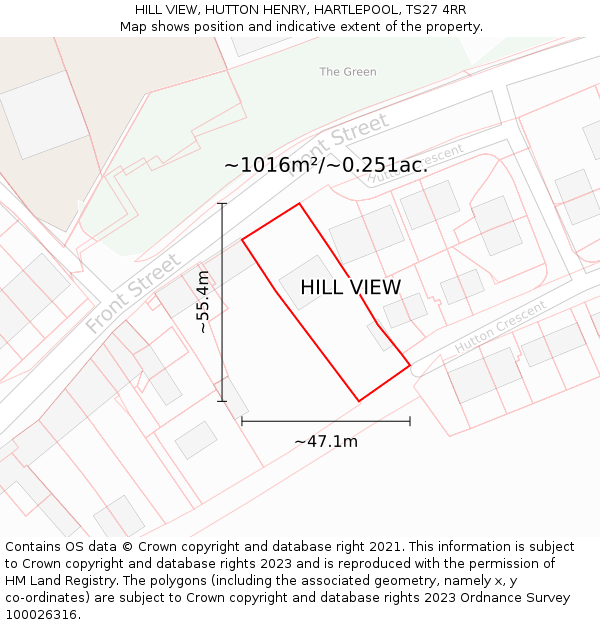 HILL VIEW, HUTTON HENRY, HARTLEPOOL, TS27 4RR: Plot and title map