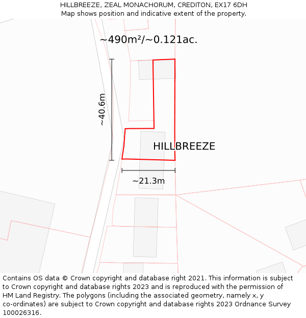 HILLBREEZE, ZEAL MONACHORUM, CREDITON, EX17 6DH: Plot and title map