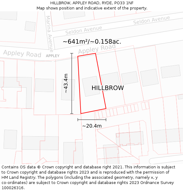 HILLBROW, APPLEY ROAD, RYDE, PO33 1NF: Plot and title map