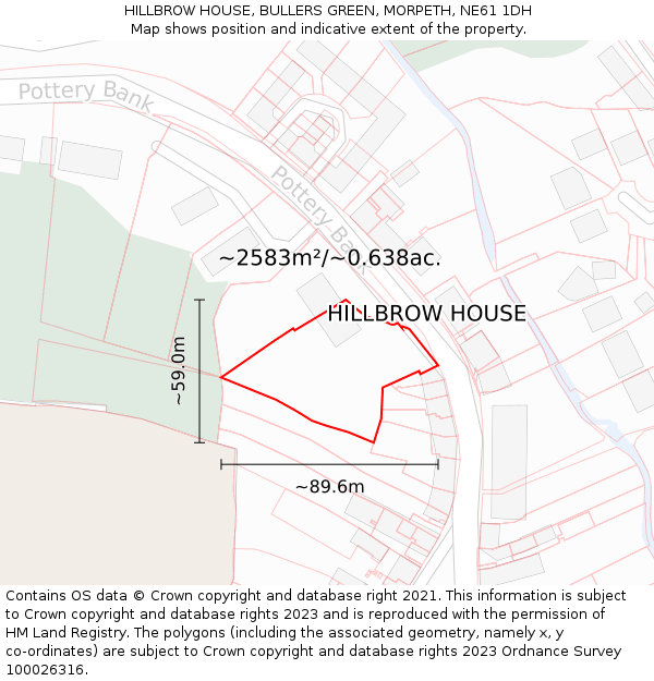 HILLBROW HOUSE, BULLERS GREEN, MORPETH, NE61 1DH: Plot and title map