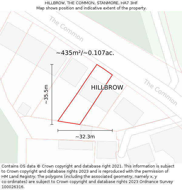 HILLBROW, THE COMMON, STANMORE, HA7 3HF: Plot and title map