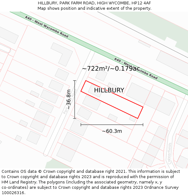 HILLBURY, PARK FARM ROAD, HIGH WYCOMBE, HP12 4AF: Plot and title map