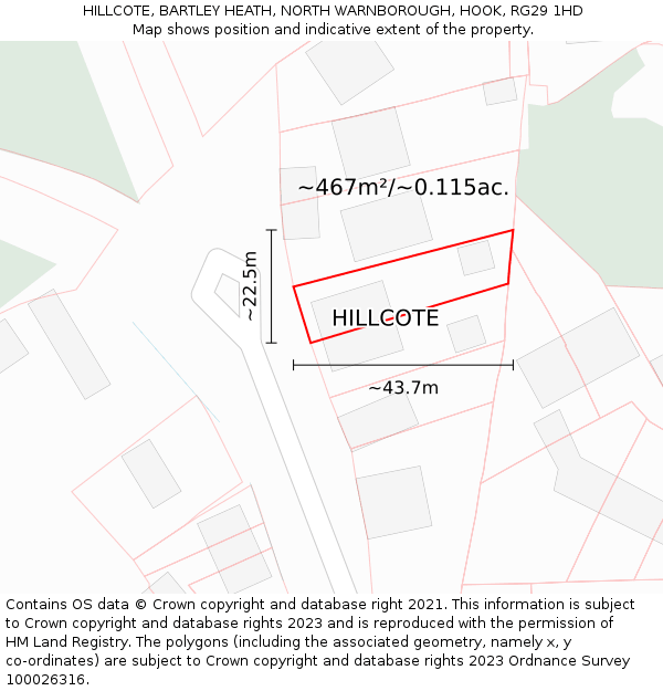 HILLCOTE, BARTLEY HEATH, NORTH WARNBOROUGH, HOOK, RG29 1HD: Plot and title map