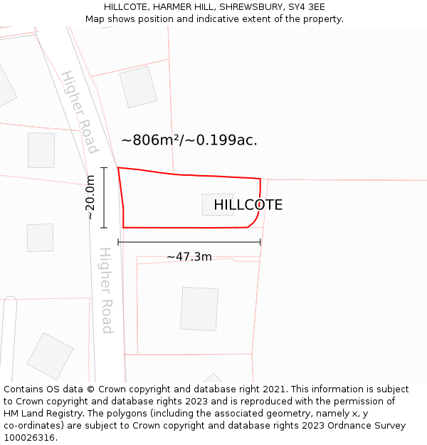 HILLCOTE, HARMER HILL, SHREWSBURY, SY4 3EE: Plot and title map