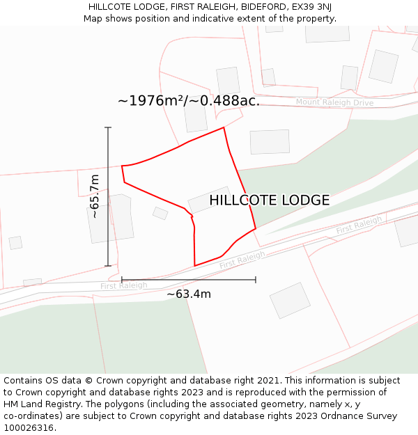 HILLCOTE LODGE, FIRST RALEIGH, BIDEFORD, EX39 3NJ: Plot and title map