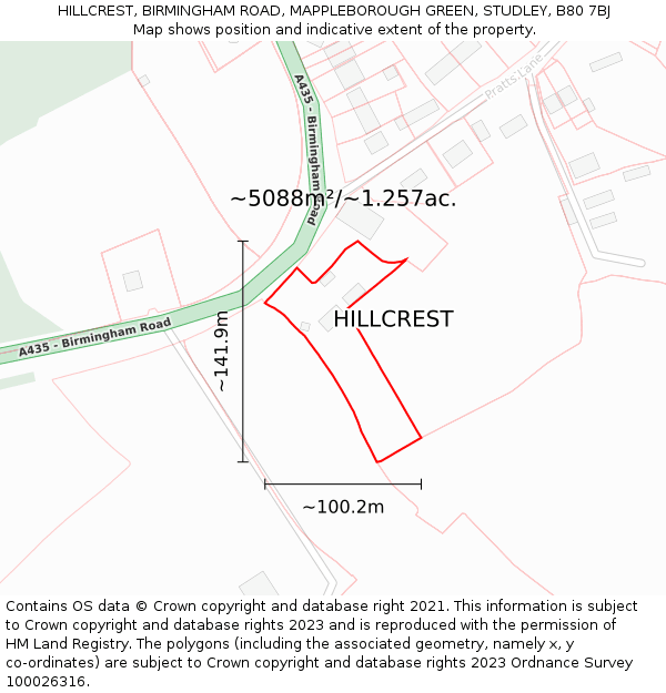 HILLCREST, BIRMINGHAM ROAD, MAPPLEBOROUGH GREEN, STUDLEY, B80 7BJ: Plot and title map