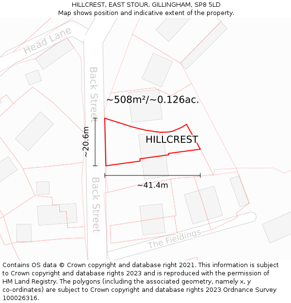 HILLCREST, EAST STOUR, GILLINGHAM, SP8 5LD: Plot and title map