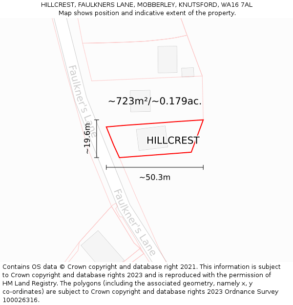 HILLCREST, FAULKNERS LANE, MOBBERLEY, KNUTSFORD, WA16 7AL: Plot and title map