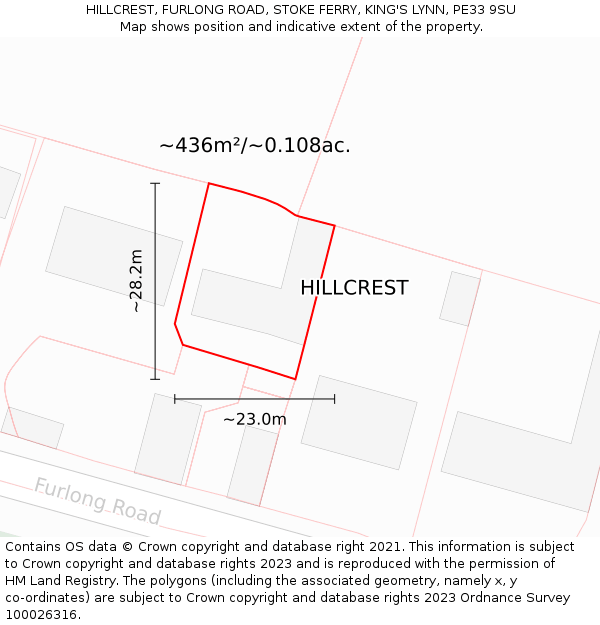 HILLCREST, FURLONG ROAD, STOKE FERRY, KING'S LYNN, PE33 9SU: Plot and title map