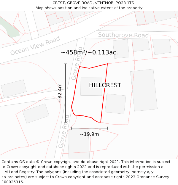 HILLCREST, GROVE ROAD, VENTNOR, PO38 1TS: Plot and title map